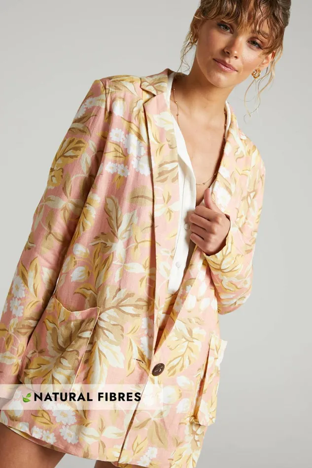 Amalie The Label 8211 Bay Linen Look Relaxed Button Front Blazer In Pink Floral Women Showpo Blazers Amalie The Label 8211 Bay Linen Look Relaxed Button Front Blazer In Pink Floral Women Showpo Blazers