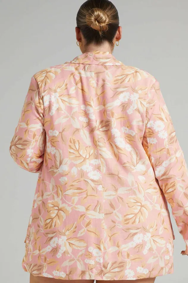 Amalie The Label 8211 Bay Linen Look Relaxed Button Front Blazer In Pink Floral Women Showpo Blazers