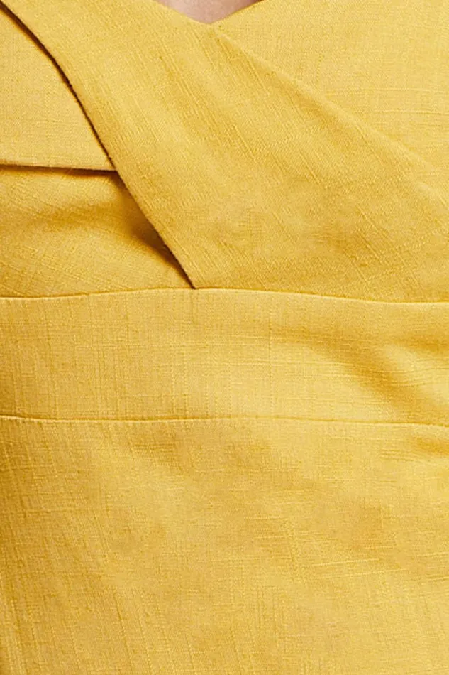 Amalie The Label 8211 Cameo Linen Blend Low Back Tiered Midi Dress In Warm Yellow Gold Women Showpo Dresses