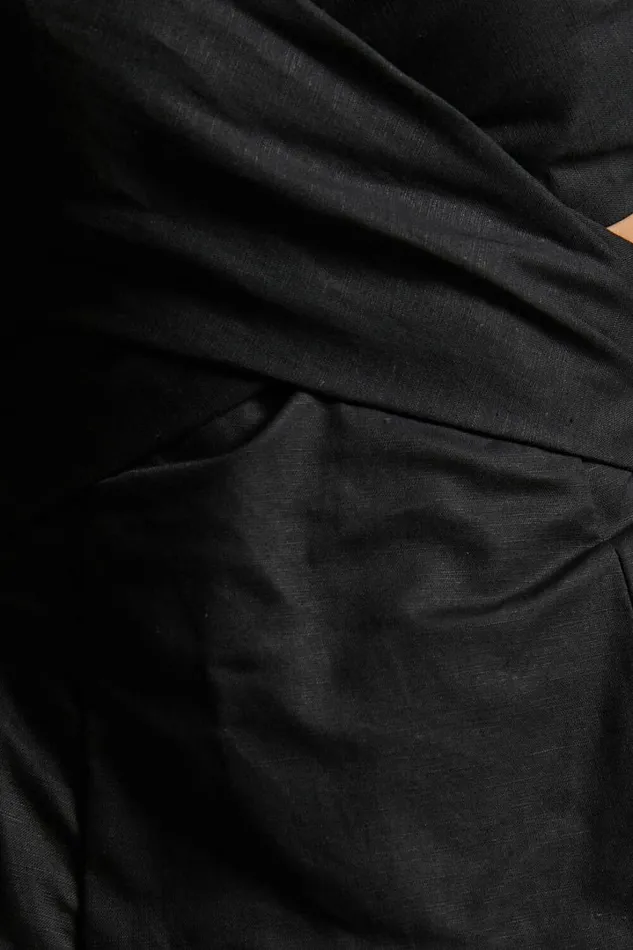 Amalie The Label 8211 Janae Linen Blend Puff Sleeve Cut Out Midi Dress In Black Women Showpo Curve Clothes