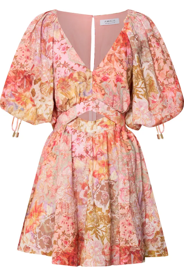 Amalie The Label 8211 Movida Linen Blend Balloon Sleeve Crossover Band Mini Dress In Morocco Print Women Showpo Conscious