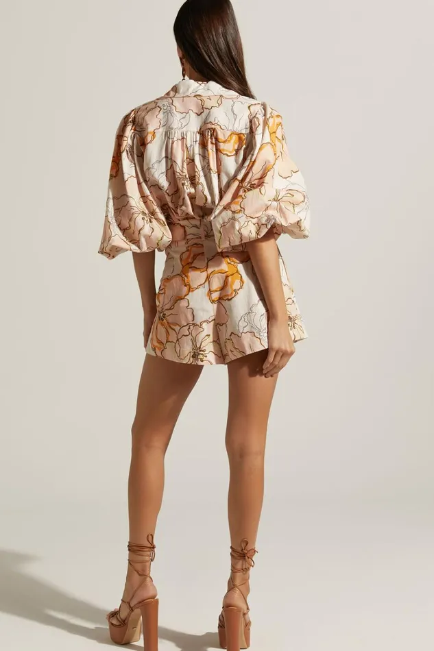 Amalie The Label 8211 Noemie Linen Blend High Waisted Belted Tailored Shorts In Maison Fleur Women Showpo Curve Clothes