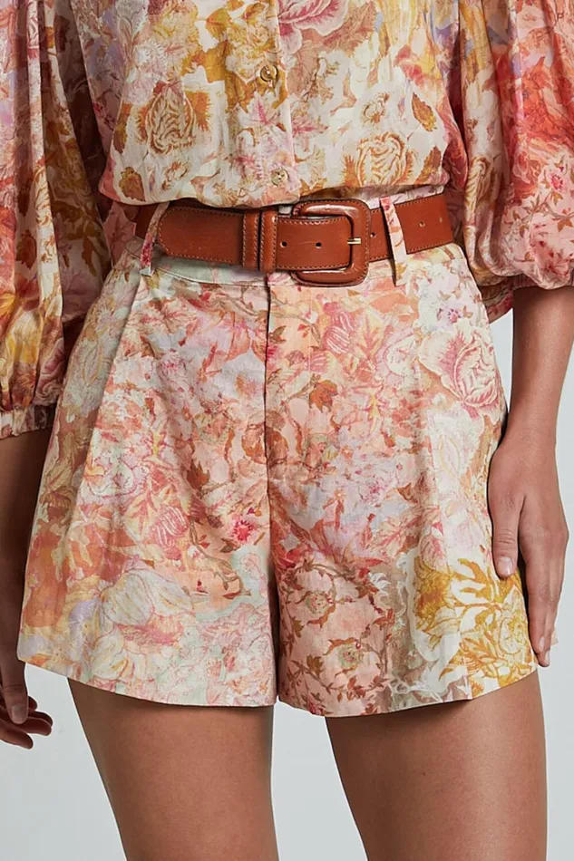 Amalie The Label 8211 Noemie Linen Blend High Waisted Belted Tailored Shorts In Morocco Print Women Showpo Conscious