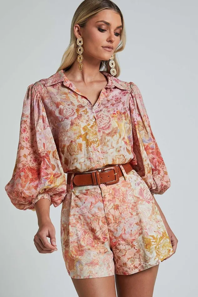 Amalie The Label 8211 Noemie Linen Blend High Waisted Belted Tailored Shorts In Morocco Print Women Showpo Conscious