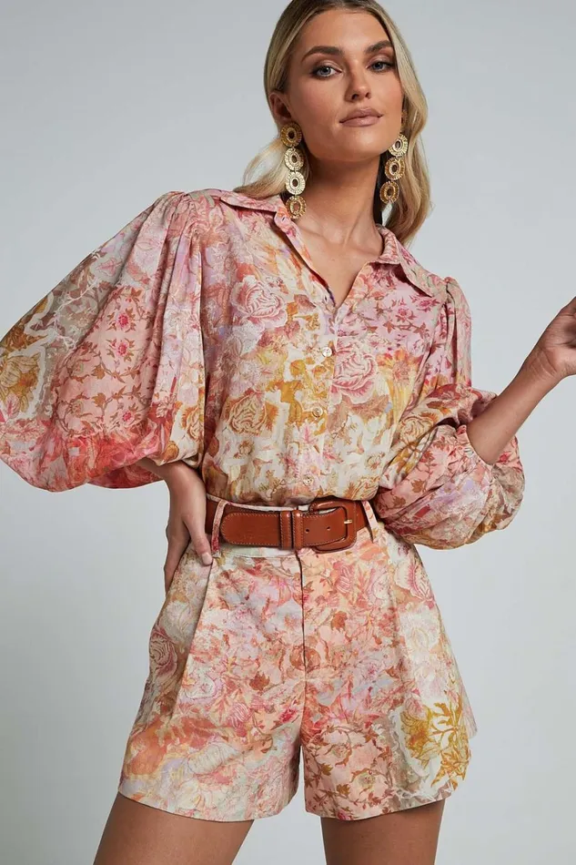 Amalie The Label 8211 Noemie Linen Blend High Waisted Belted Tailored Shorts In Morocco Print Women Showpo Conscious