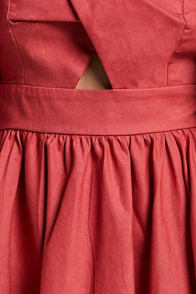 Amalie The Label 8211 Penelopia Linen Blend Puff Sleeve Twist Bodice Mini Dress In Vermilion Women Showpo Dresses