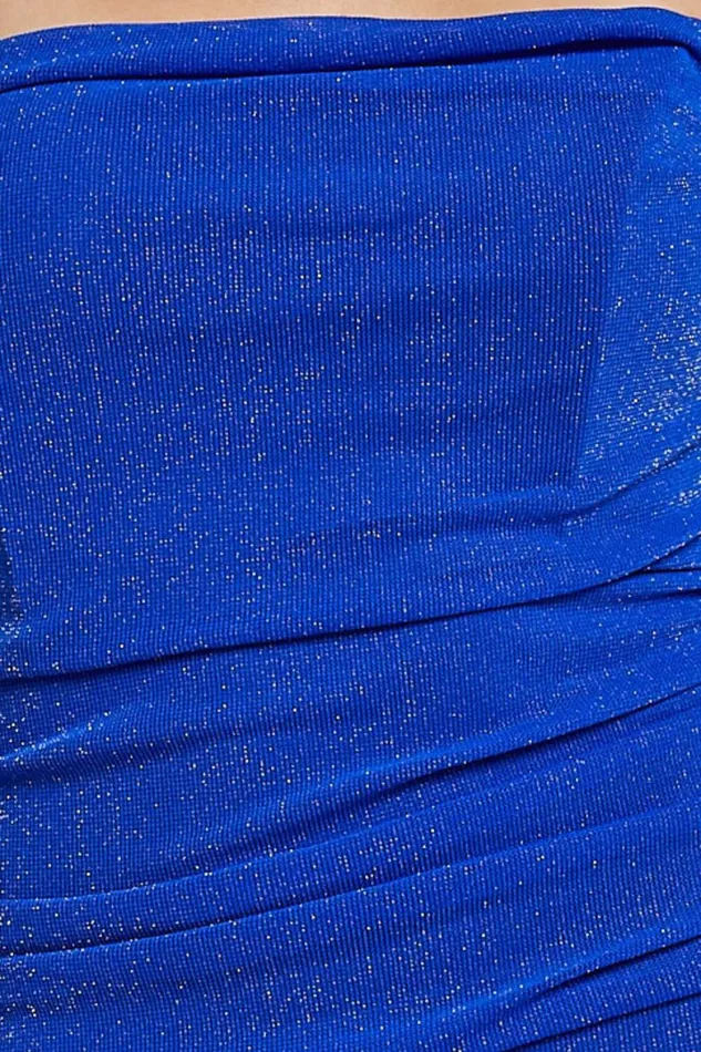 Amaya Midi Dress 8211 Strapless Glitter Mesh Ruched Bodycon Dress In Blue Women Showpo Dresses