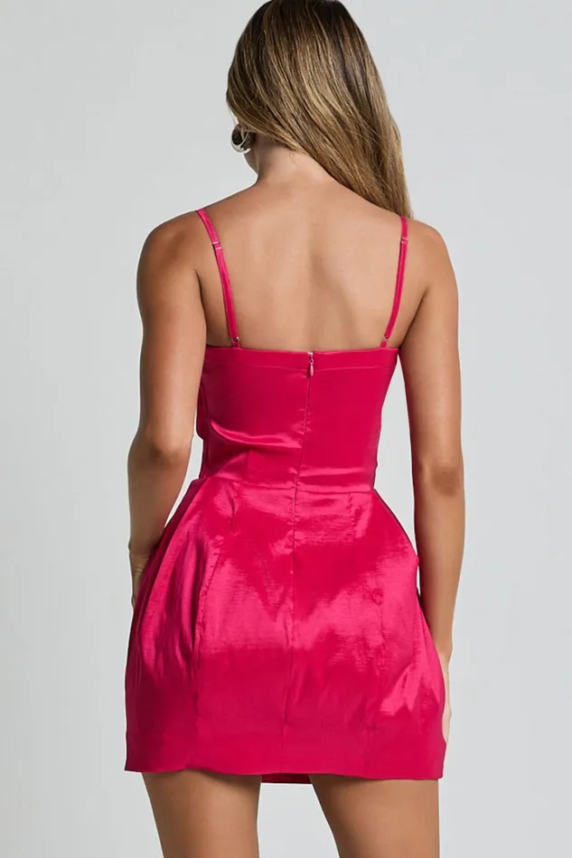 Amberle Mini Dress 8211 Strappy Rosette Detail Bodice Dress In Raspberry Women Showpo Curve Clothes