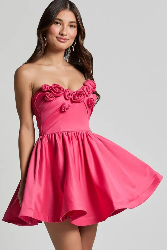Angeletta Mini Dress 8211 Sweetheart Rosette Detail Fit and Flare In Pink Women Showpo Dresses Angeletta Mini Dress 8211 Sweetheart Rosette Detail Fit and Flare In Pink Women Showpo Dresses