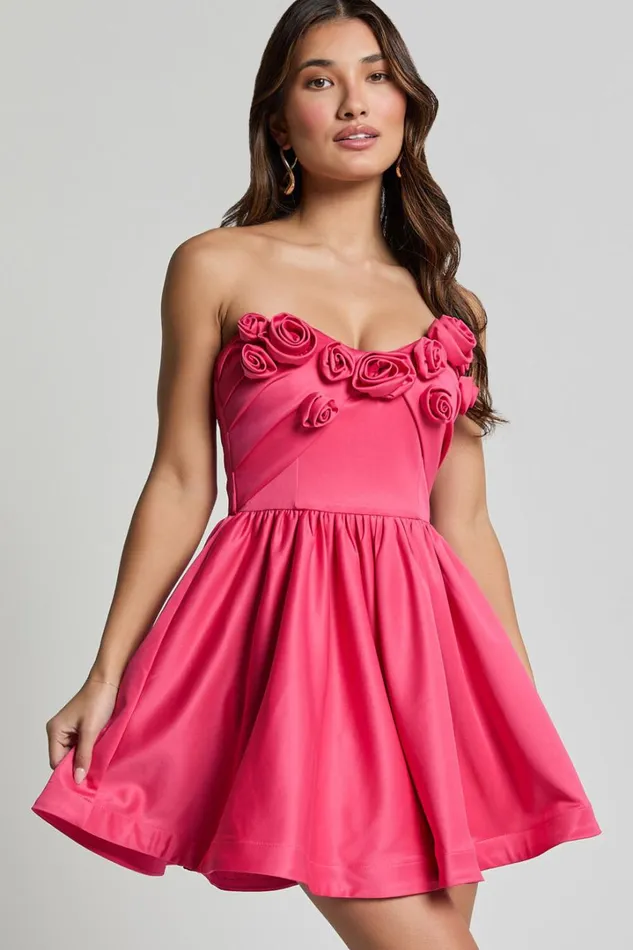 Angeletta Mini Dress 8211 Sweetheart Rosette Detail Fit and Flare In Pink Women Showpo Dresses