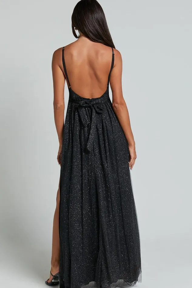 Angelina Midi Dress 8211 Plunge Neck Glitter Neck Dress In Black Women Showpo Curve Clothes
