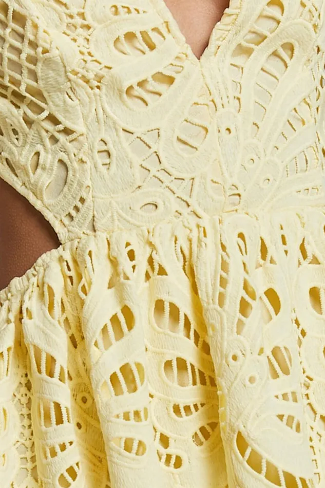 Anieshaya Midi Dress 8211 V Neck Cut Out Lace Dress In Lemon Women Showpo Dresses