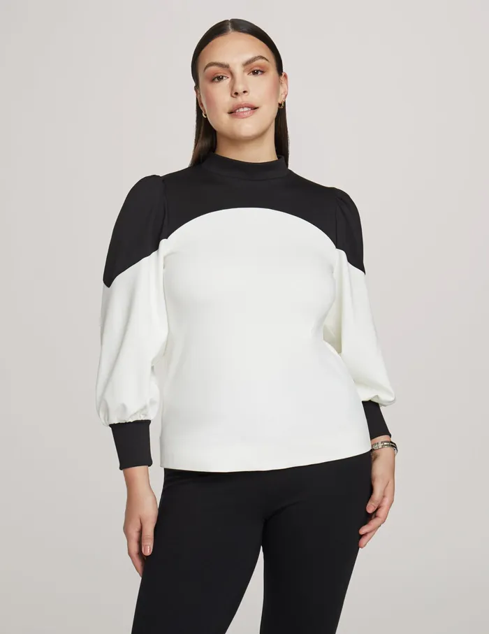 Anne Klein Colorblock Bishop Sleeve Top Anne White Women Clothing