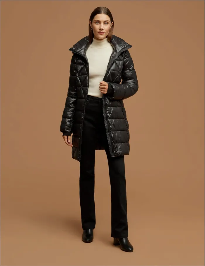Anne Klein Consider It Lightweight Long Packable Jacket Black Women Clothing