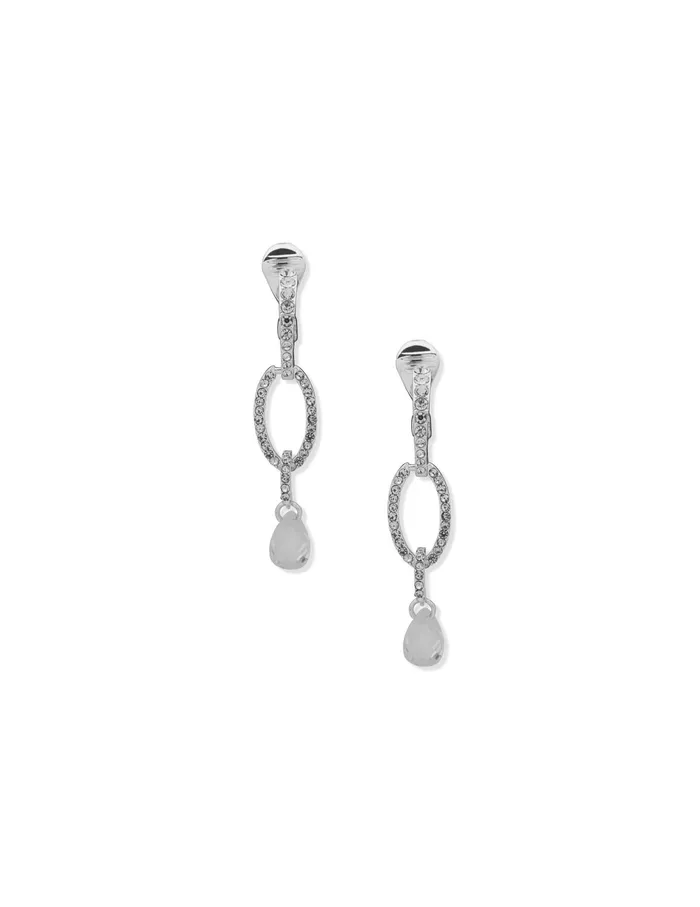 Anne Klein Double Drop Pear Stone Clip Earrings Silver Tone Women Watches 038 Jewelry