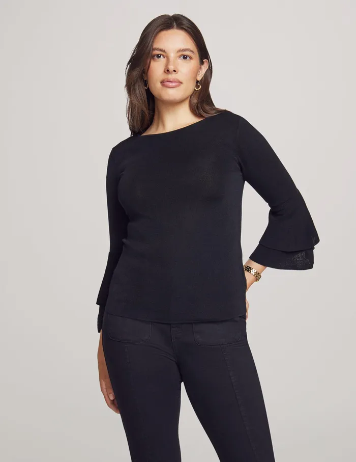 Anne Klein Double Flare Sleeve Sweater Anne Black Women Clothing