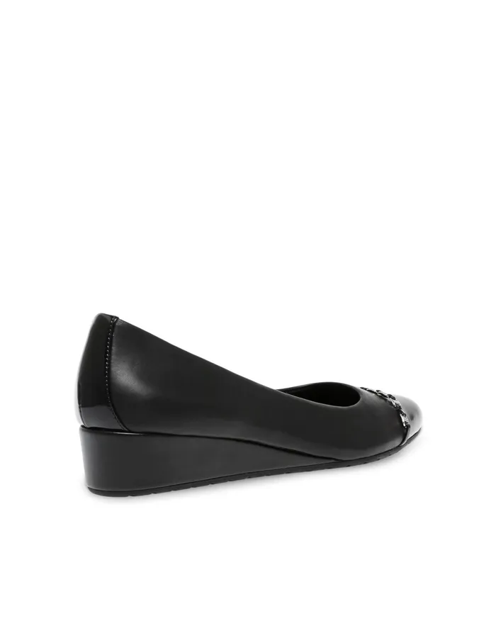 Anne Klein Moxy Leather Wedge Black Women Shoes