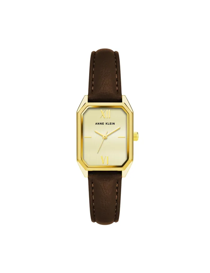 Anne Klein Octagonal Shaped Leather Strap Watch Goldtone Women Watches 038 Jewelry