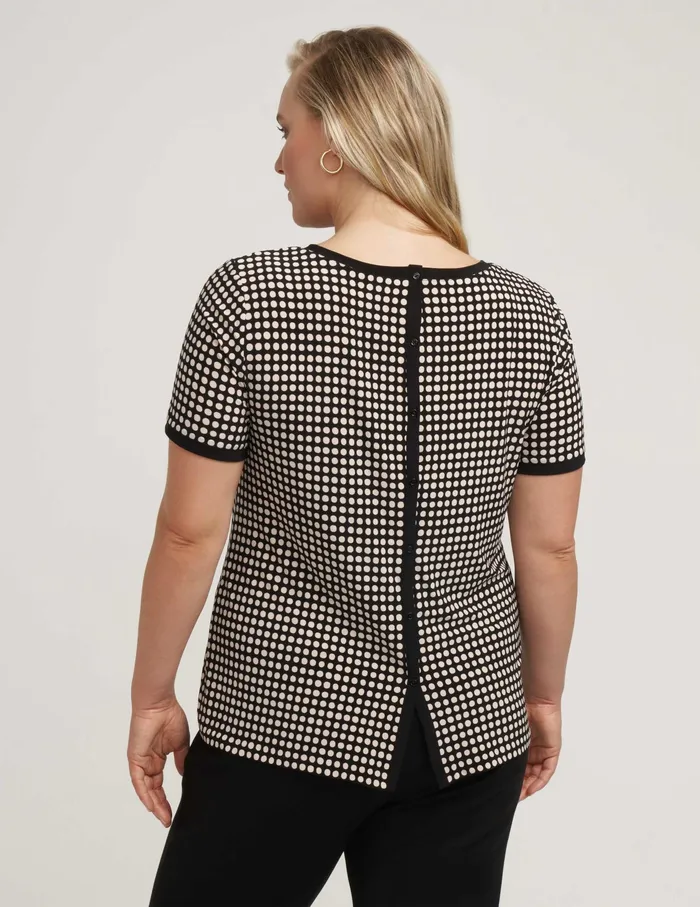 Anne Klein Plus Size Button Back Knit Tee Anne Black Women Clothing