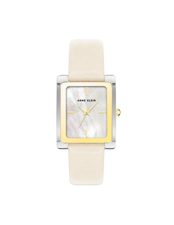 Anne Klein Rectangular Case Leather Band Watch Ivory Women Watches 038 Jewelry