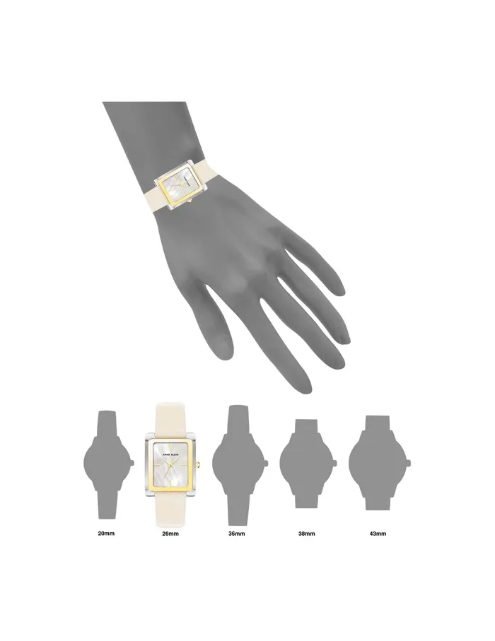 Anne Klein Rectangular Case Leather Band Watch Ivory Women Watches 038 Jewelry