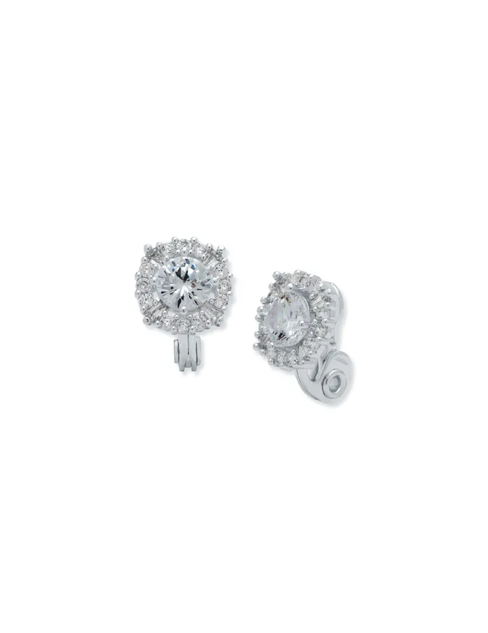 Anne Klein SilverTone Crystal Pave Clip Earrings Silvertone Women Watches 038 Jewelry