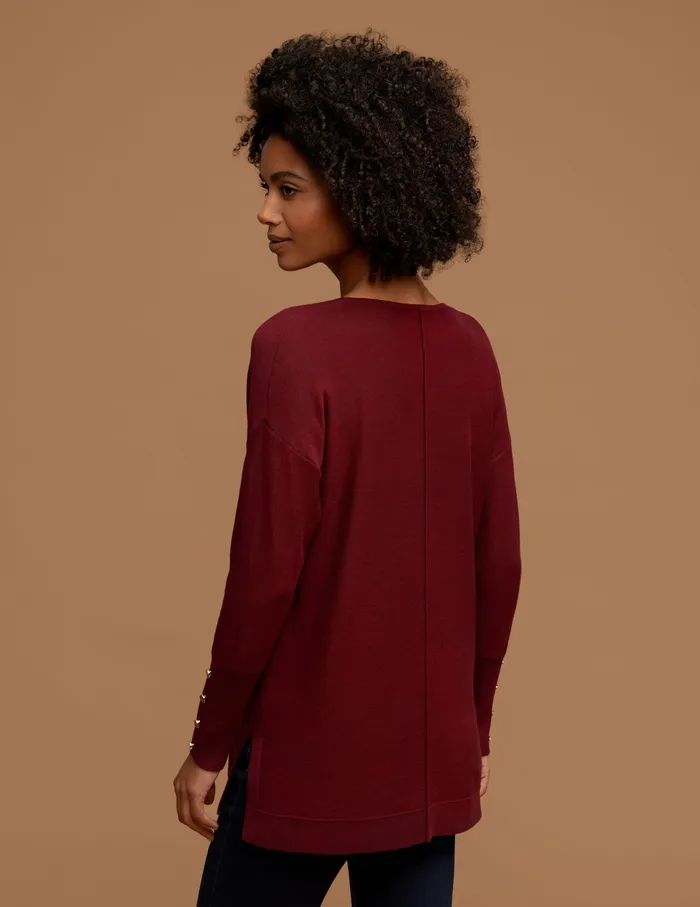Anne Klein V Neck Long Sleeve With Buttons Chianti Women Clothing