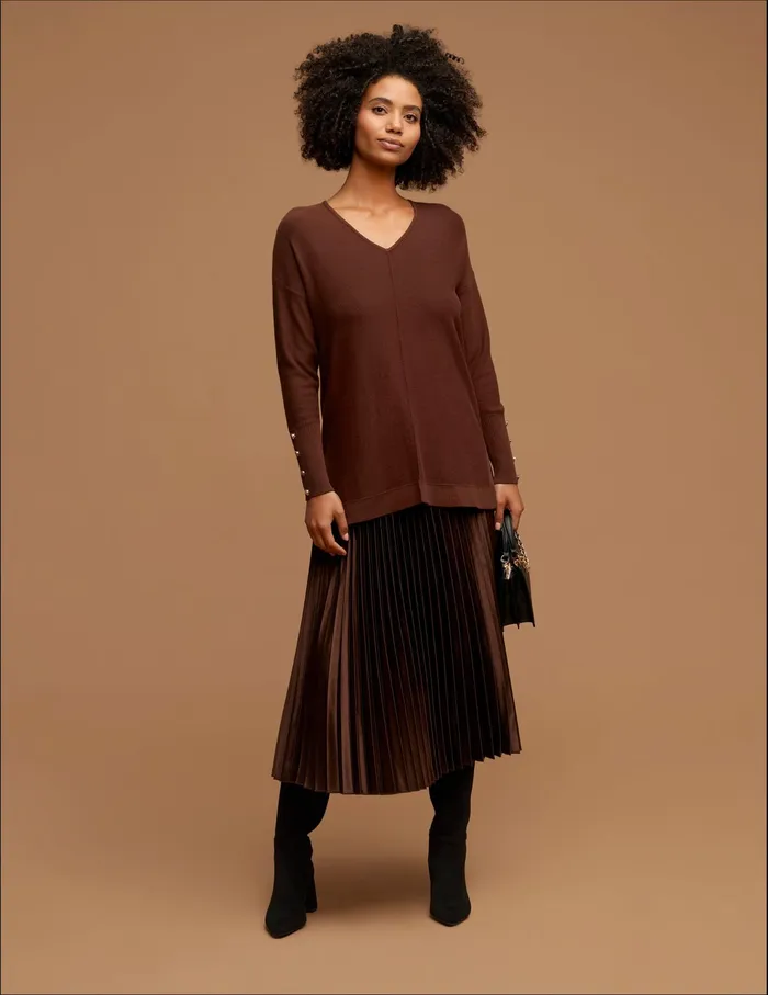 Anne Klein V Neck Long Sleeve With Buttons Espresso Women Clothing