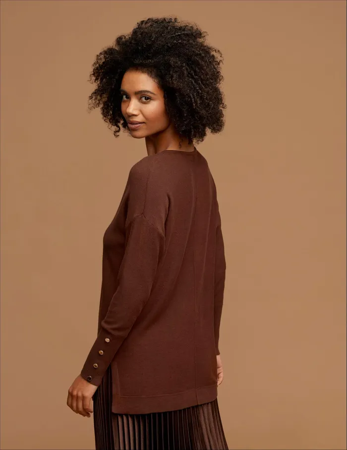 Anne Klein V Neck Long Sleeve With Buttons Espresso Women Clothing