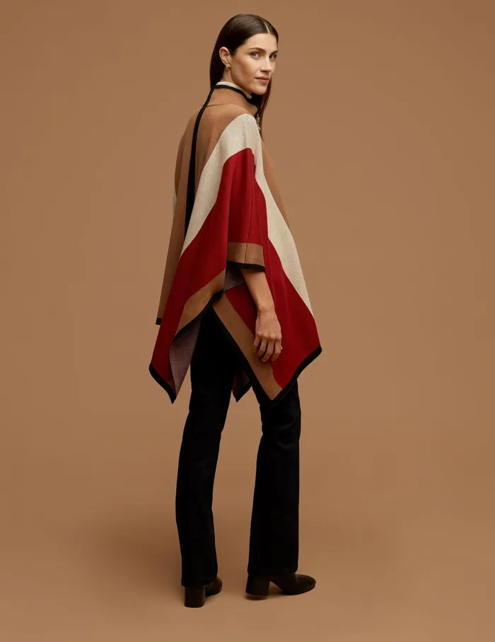 Anne Klein Vertical Stripe Zip Front Cape Vicuna Combo Women Clothing