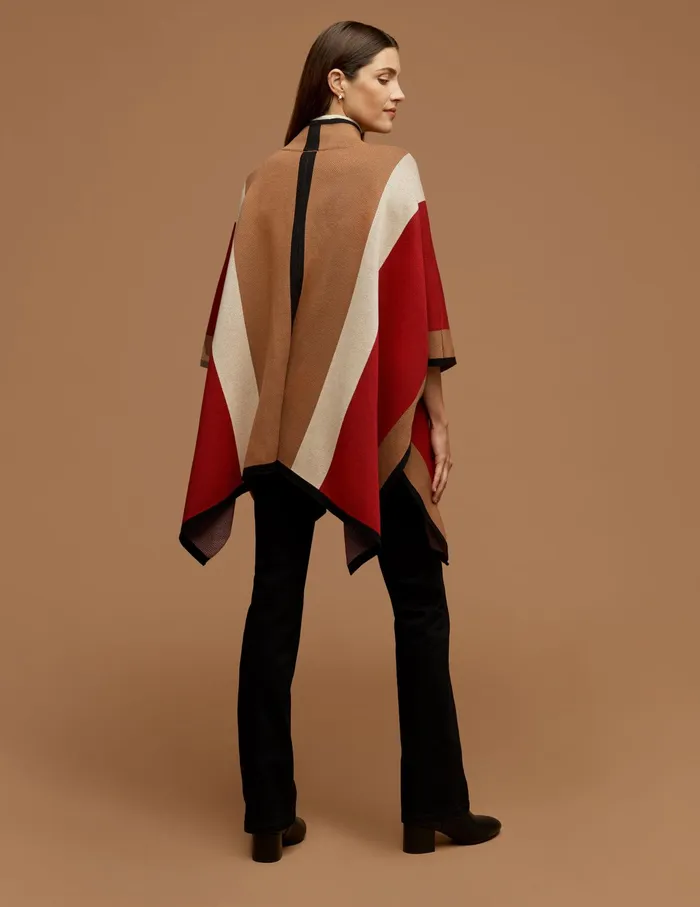 Anne Klein Vertical Stripe Zip Front Cape Vicuna Combo Women Clothing