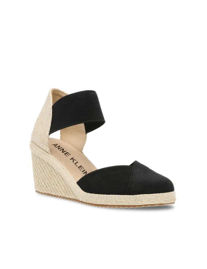 Anne Klein Zoey Round Toe Espadrille Wedges Black Women Shoes