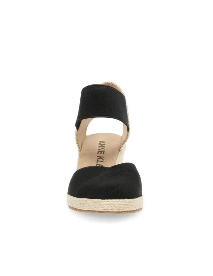 Anne Klein Zoey Round Toe Espadrille Wedges Black Women Shoes