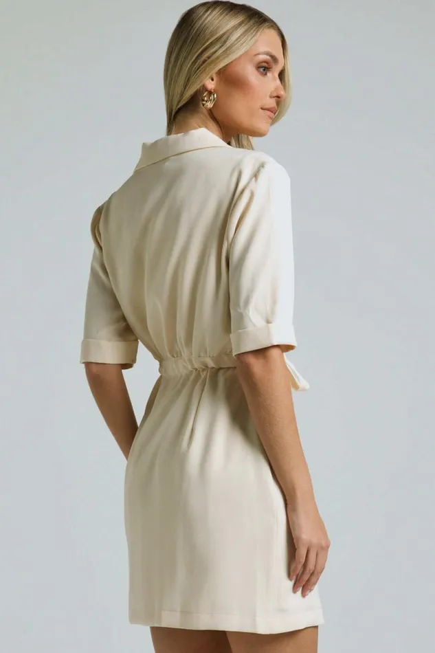 Aphra Wrap Mini Dress 8211 Short Sleeve V Neck Tie Waist Mini Dress In Cream Women Showpo Dresses