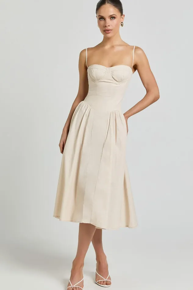 April Midi Dress 8211 Sweetheart Wide Pleated Dress In Cream Women Showpo Dresses