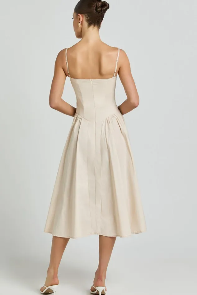 April Midi Dress 8211 Sweetheart Wide Pleated Dress In Cream Women Showpo Dresses