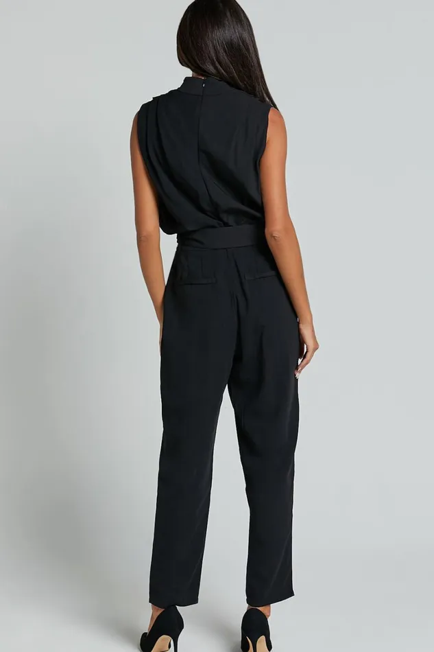 Arianae Jumpsuit 8211 High Neck Tie Waist Jumpsuit In Black Women Showpo Jumpsuits
