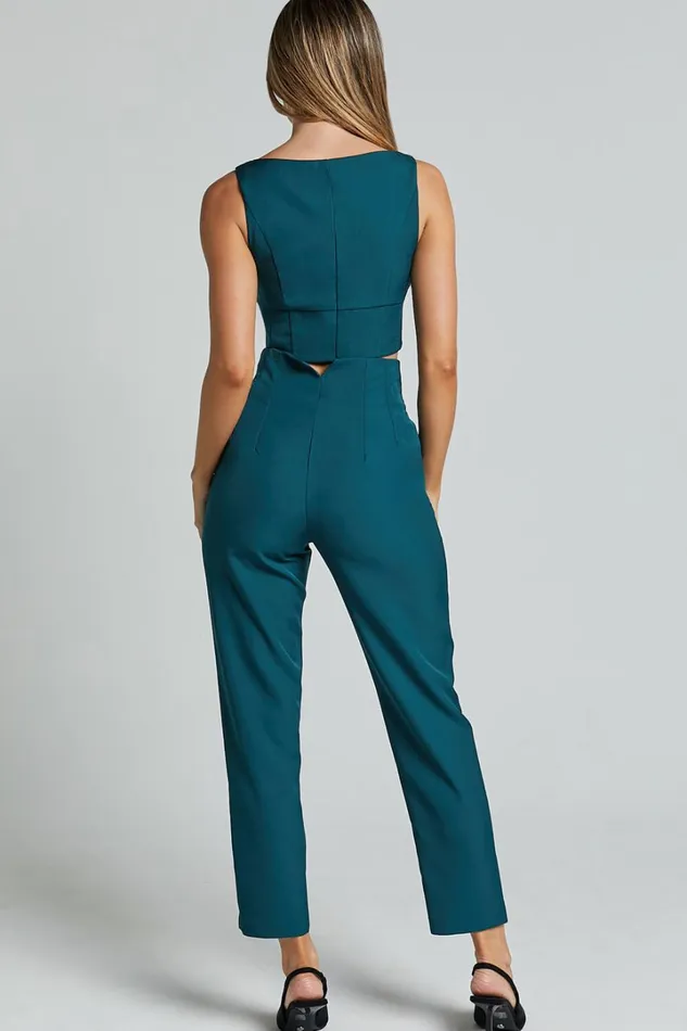 Armanda Two Piece Set 8211 Crop Top And High Waisted Straight Leg Pants Set In Deep Green Women Showpo Curve Clothes