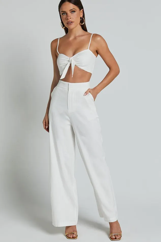 Astria Two Piece Set 8211 Tie Top And High Waisted Wide Leg Pants Set In White Women Showpo Dresses Astria Two Piece Set 8211 Tie Top And High Waisted Wide Leg Pants Set In White Women Showpo Dresses