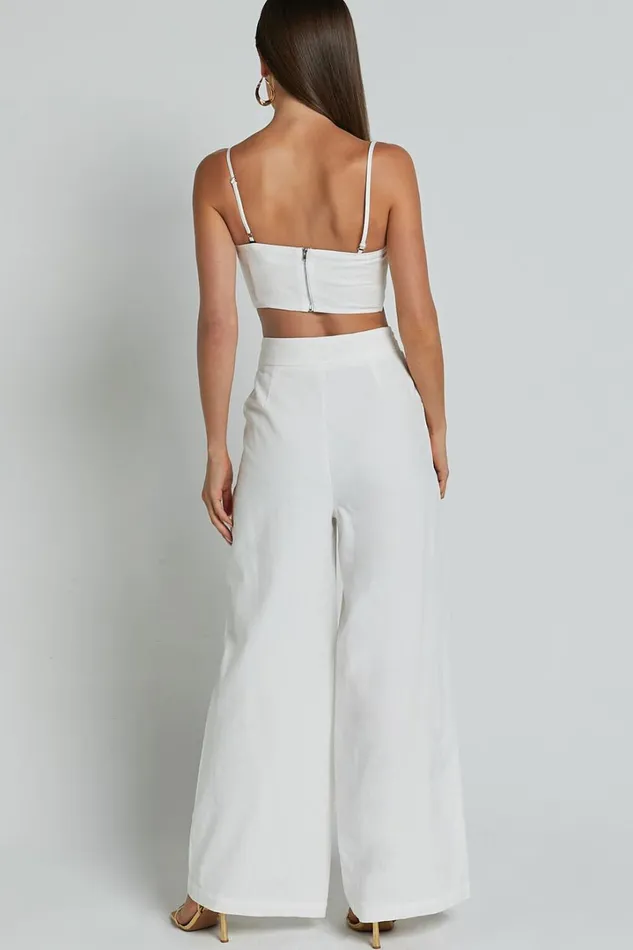 Astria Two Piece Set 8211 Tie Top And High Waisted Wide Leg Pants Set In White Women Showpo Dresses