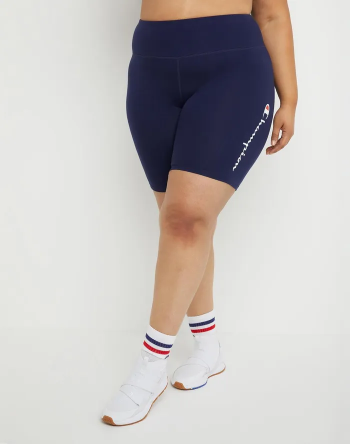 Authentic Bike Shorts Script Logo 8034 Plus Size Athletic Navy Women Champion Shorts