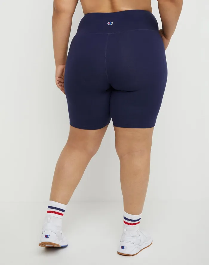 Authentic Bike Shorts Script Logo 8034 Plus Size Athletic Navy Women Champion Shorts