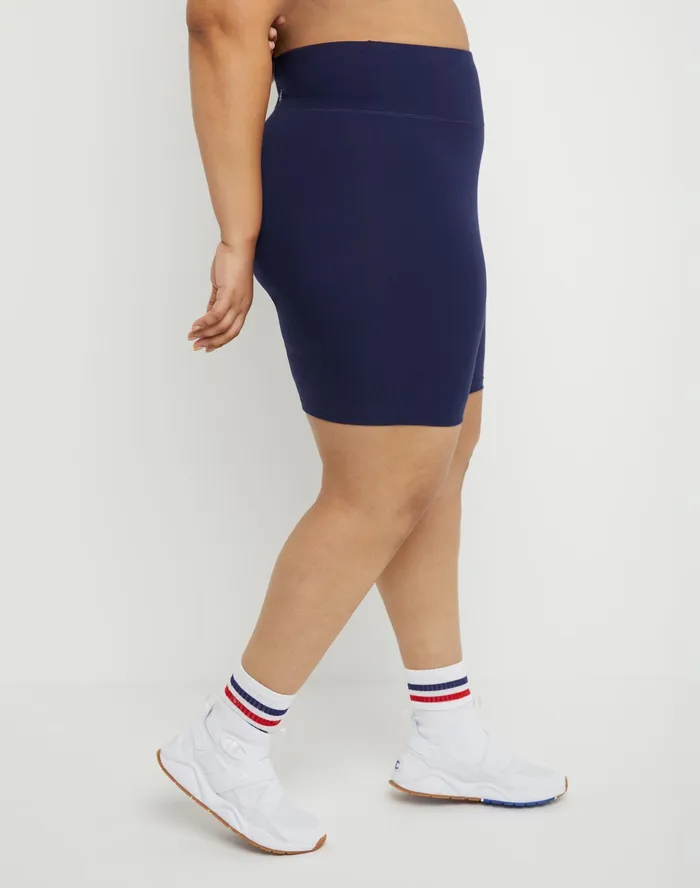 Authentic Bike Shorts Script Logo 8034 Plus Size Athletic Navy Women Champion Shorts