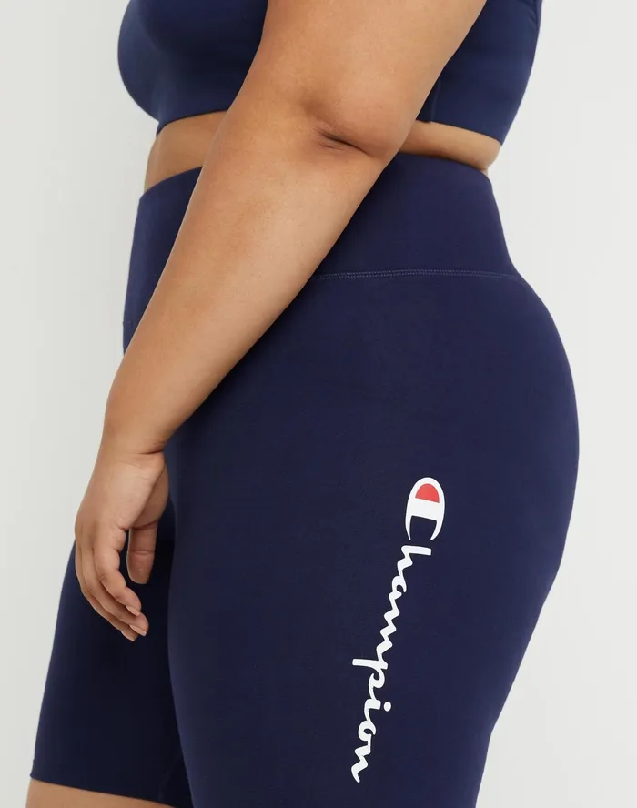 Authentic Bike Shorts Script Logo 8034 Plus Size Athletic Navy Women Champion Shorts