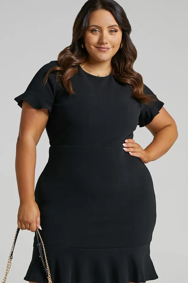 Authority Mini Dress 8211 Peplum Scoop Neck Short Sleeve Frill Dress In Black Women Showpo Curve Clothes