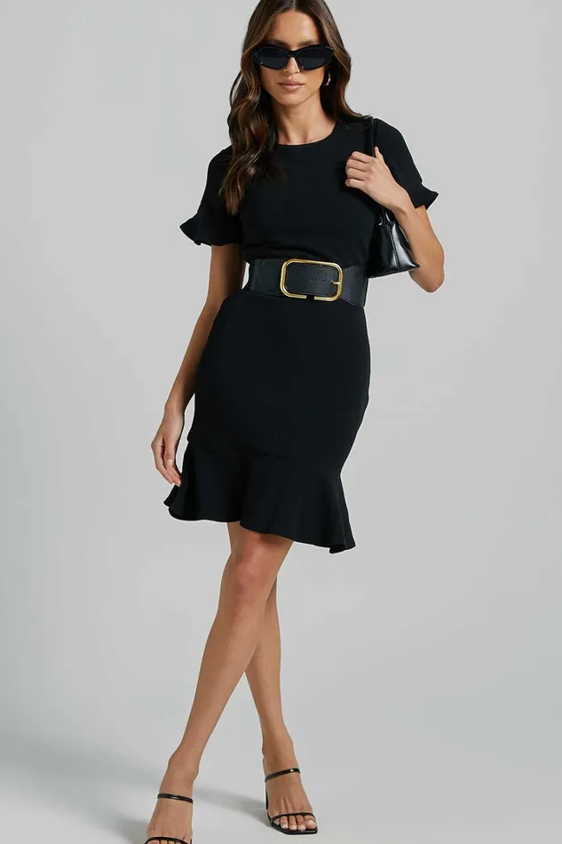 Authority Mini Dress 8211 Peplum Scoop Neck Short Sleeve Frill Dress In Black Women Showpo Curve Clothes
