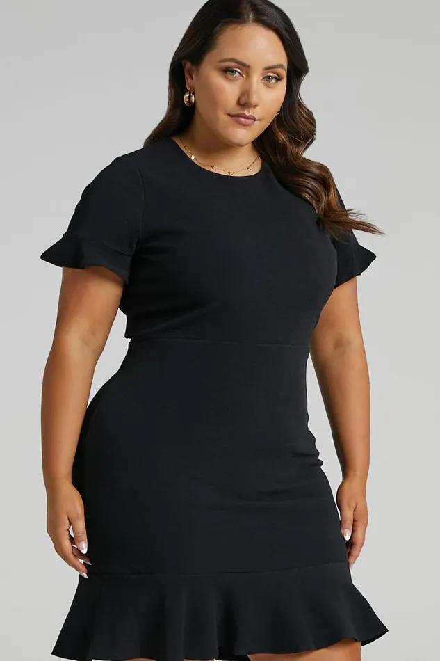 Authority Mini Dress 8211 Peplum Scoop Neck Short Sleeve Frill Dress In Black Women Showpo Curve Clothes