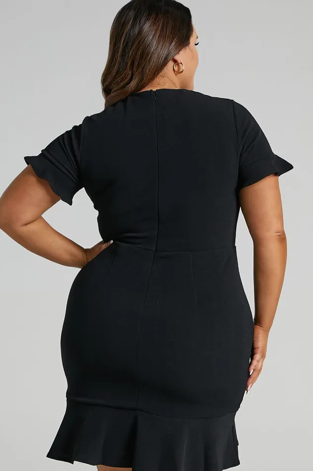 Authority Mini Dress 8211 Peplum Scoop Neck Short Sleeve Frill Dress In Black Women Showpo Curve Clothes