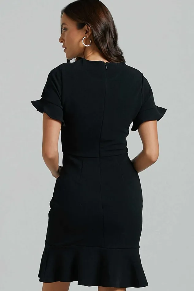 Authority Mini Dress 8211 Peplum Scoop Neck Short Sleeve Frill Dress In Black Women Showpo Curve Clothes