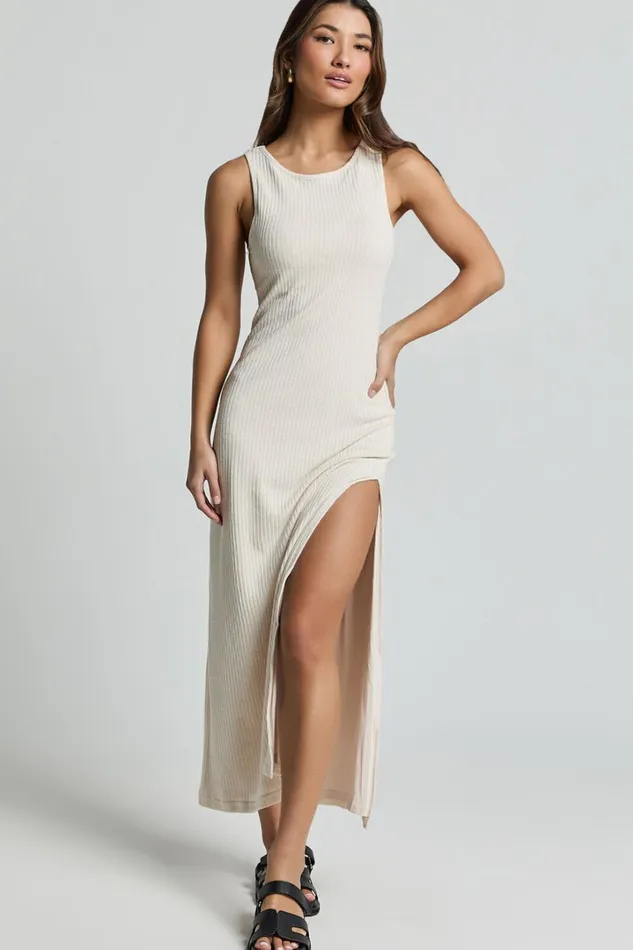 Avery Midi Dress 8211 Scoop Neck Column Dress In Cream Women Showpo Dresses